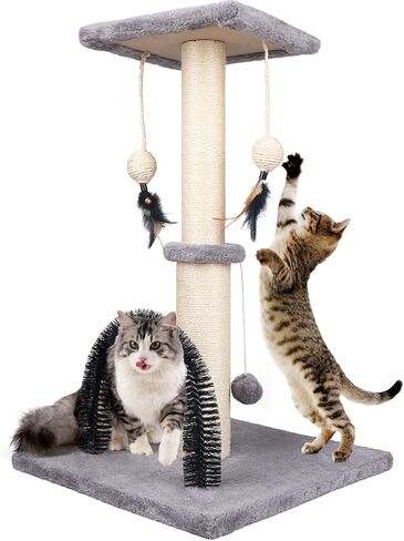 Reddgoose Cat Scratching Post with Cat Self Groomer Brush and Top Platform,Durable Sisal Cat Scratcher Stable Cat Scratch Post with Dangling Balls,Sisal Rope Cat Scratcher Post for Kitten Large Cats in Kuwait