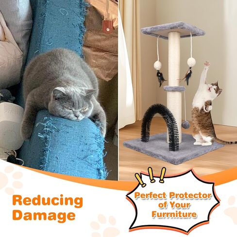 Reddgoose Cat Scratching Post with Cat Self Groomer Brush and Top Platform,Durable Sisal Cat Scratcher Stable Cat Scratch Post with Dangling Balls,Sisal Rope Cat Scratcher Post for Kitten Large Cats in Kuwait