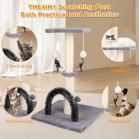 Reddgoose Cat Scratching Post with Cat Self Groomer Brush and Top Platform,Durable Sisal Cat Scratcher Stable Cat Scratch Post with Dangling Balls,Sisal Rope Cat Scratcher Post for Kitten Large Cats in Kuwait
