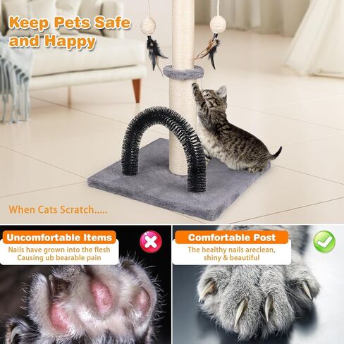 Reddgoose Cat Scratching Post with Cat Self Groomer Brush and Top Platform,Durable Sisal Cat Scratcher Stable Cat Scratch Post with Dangling Balls,Sisal Rope Cat Scratcher Post for Kitten Large Cats in Kuwait