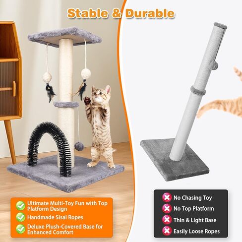 Reddgoose Cat Scratching Post with Cat Self Groomer Brush and Top Platform,Durable Sisal Cat Scratcher Stable Cat Scratch Post with Dangling Balls,Sisal Rope Cat Scratcher Post for Kitten Large Cats in Kuwait