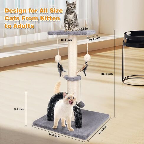 Reddgoose Cat Scratching Post with Cat Self Groomer Brush and Top Platform,Durable Sisal Cat Scratcher Stable Cat Scratch Post with Dangling Balls,Sisal Rope Cat Scratcher Post for Kitten Large Cats in Kuwait