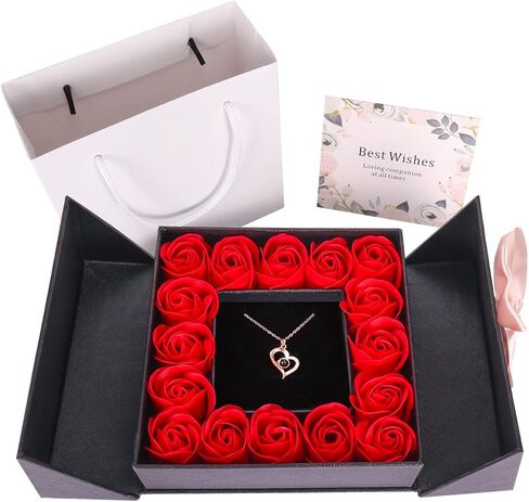 Eternal True Rose Gift Box - 100 Languages Love You Mother's Day Heart Projection Necklace, Romantic Gift for Wife and Mother, Anniversary, Birthday, Valentine's Day, Christmas (Black Gift Box) in Kuwait