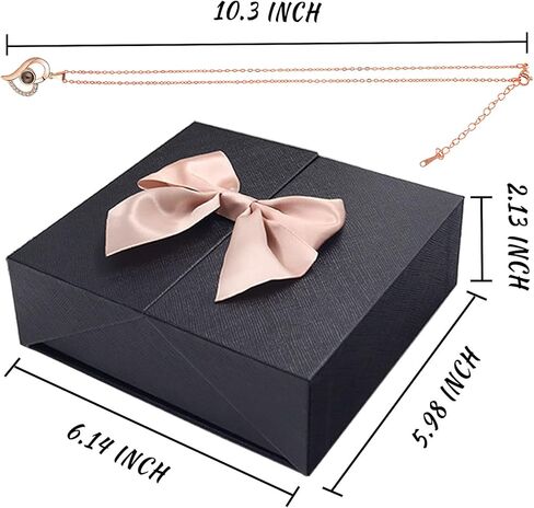 Eternal True Rose Gift Box - 100 Languages Love You Mother's Day Heart Projection Necklace, Romantic Gift for Wife and Mother, Anniversary, Birthday, Valentine's Day, Christmas (Black Gift Box) in Kuwait