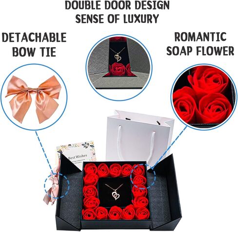 Eternal True Rose Gift Box - 100 Languages Love You Mother's Day Heart Projection Necklace, Romantic Gift for Wife and Mother, Anniversary, Birthday, Valentine's Day, Christmas (Black Gift Box) in Kuwait