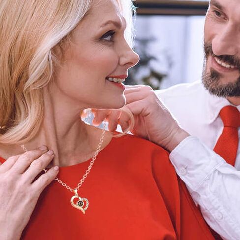 Eternal True Rose Gift Box - 100 Languages Love You Mother's Day Heart Projection Necklace, Romantic Gift for Wife and Mother, Anniversary, Birthday, Valentine's Day, Christmas (Black Gift Box) in Kuwait