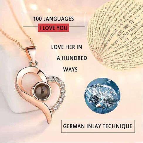 Eternal True Rose Gift Box - 100 Languages Love You Mother's Day Heart Projection Necklace, Romantic Gift for Wife and Mother, Anniversary, Birthday, Valentine's Day, Christmas (Black Gift Box) in Kuwait