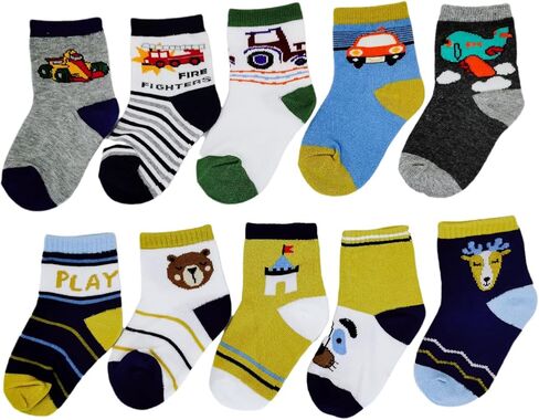 10 ازواج من الجوارب القطنية للاطفال الاولاد الصغار لسن 1-2 سنوات، جوارب روبوت للاطفال القطارات والشاحنات والسيارات، جوارب اطفال مبتكرة in Kuwait