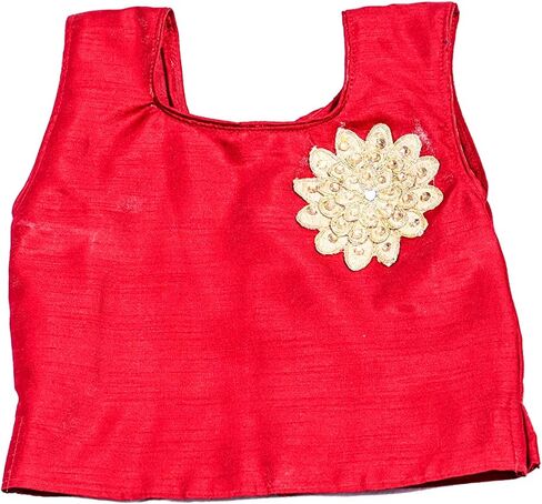 Green Dupion Silk Lehenga Choli Set, Kids Sleeveless Lehenga Choli in Saudi Arabia
