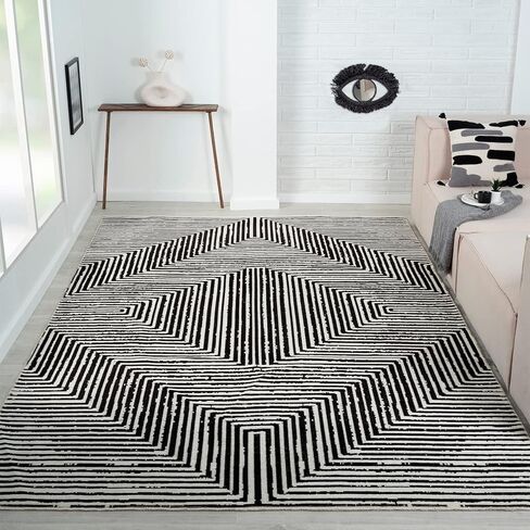 Indigo Ink - Washable Area Rug, Stain Resistant & Easy to Clean, Geometric Boho Decor (Panther Collection, 6' x 9') in Saudi Arabia