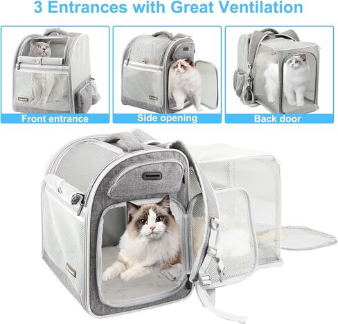 حقيبة ظهر قابلة للتوسيع للحيوانات الأليفة من Texsens Cat - حامل حقيبة ظهر للحيوانات الأليفة للقطط المتوسطة والكلاب الصغيرة - رائعة للسفر والمشي لمسافات طويلة وفي الهواء الطلق in Kuwait