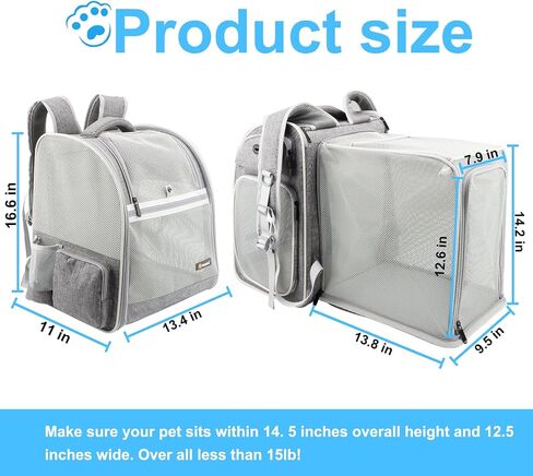 حقيبة ظهر قابلة للتوسيع للحيوانات الأليفة من Texsens Cat - حامل حقيبة ظهر للحيوانات الأليفة للقطط المتوسطة والكلاب الصغيرة - رائعة للسفر والمشي لمسافات طويلة وفي الهواء الطلق in Kuwait
