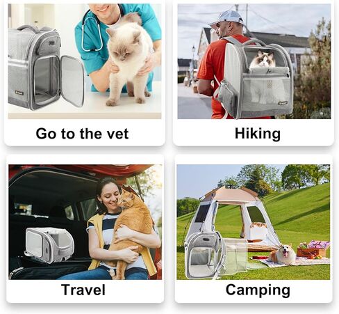 حقيبة ظهر قابلة للتوسيع للحيوانات الأليفة من Texsens Cat - حامل حقيبة ظهر للحيوانات الأليفة للقطط المتوسطة والكلاب الصغيرة - رائعة للسفر والمشي لمسافات طويلة وفي الهواء الطلق in Kuwait