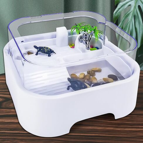 RunDuck Mini Turtle Cage Kit with Filter, Climbing and Sunbathing Platforms, Feeding and Swimming Areas, and Planting Space - Great Gift for Kids in Kuwait