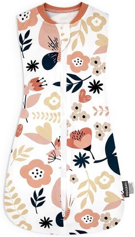 بطانية نوم للأطفال من HOUSBAY قابلة للارتداء مصنوعة من القطن بنسبة 100%، عبوة واحدة من كيس قماط للأطفال الصغار للجنسين 0.5 TOG مع سحاب ثنائي الاتجاه (زهرة، مقاس M) in Kuwait