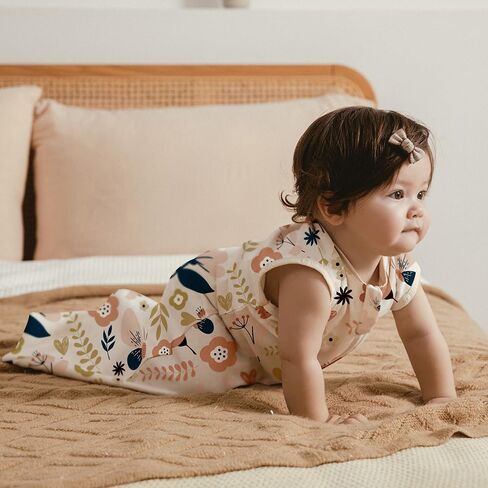 بطانية نوم للأطفال من HOUSBAY قابلة للارتداء مصنوعة من القطن بنسبة 100%، عبوة واحدة من كيس قماط للأطفال الصغار للجنسين 0.5 TOG مع سحاب ثنائي الاتجاه (زهرة، مقاس M) in Kuwait