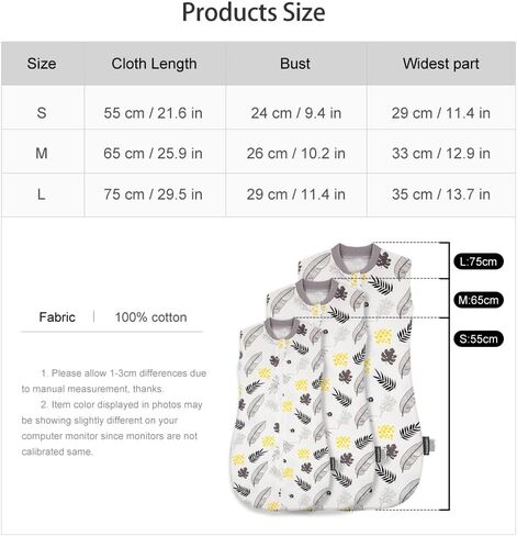 بطانية نوم للأطفال من HOUSBAY قابلة للارتداء مصنوعة من القطن بنسبة 100%، عبوة واحدة من كيس قماط للأطفال الصغار للجنسين 0.5 TOG مع سحاب ثنائي الاتجاه (زهرة، مقاس M) in Kuwait