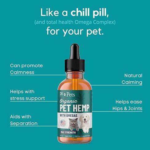 زيت القنب من PB Pets للكلاب والقطط - ينمو عضويًا - صُنع في الولايات المتحدة الأمريكية - يساعد في علاج القلق والورك والمفاصل والألم والتهاب المفاصل والإجهاد - مع مركب أوميغا in Saudi Arabia