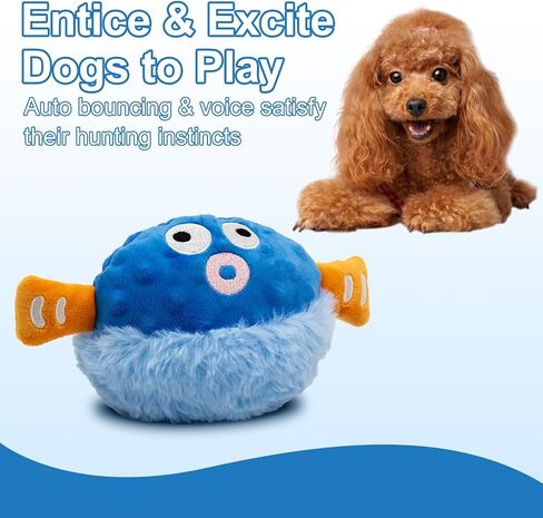 Interactive Rolling Ball for Dogs, Plush Toy That Moves, Bounces and Chews Automatically, Suitable for Dog Chasing, Interactive Dog Toy for Boredom -Blue Pufferfish Shape in Saudi Arabia