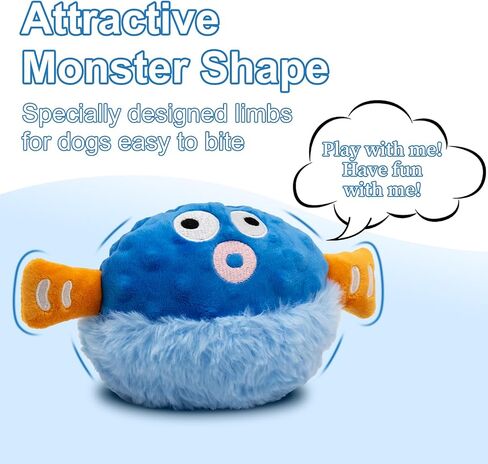 Interactive Rolling Ball for Dogs, Plush Toy That Moves, Bounces and Chews Automatically, Suitable for Dog Chasing, Interactive Dog Toy for Boredom -Blue Pufferfish Shape in Saudi Arabia