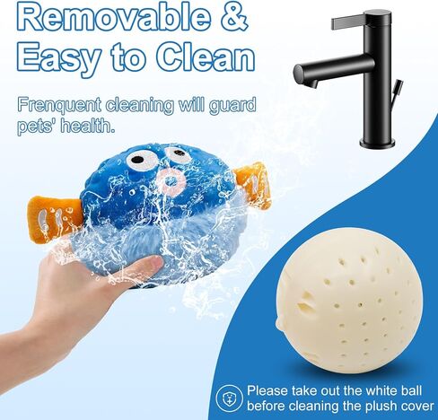 Interactive Rolling Ball for Dogs, Plush Toy That Moves, Bounces and Chews Automatically, Suitable for Dog Chasing, Interactive Dog Toy for Boredom -Blue Pufferfish Shape in Saudi Arabia