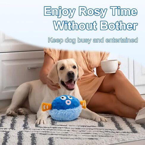 Interactive Rolling Ball for Dogs, Plush Toy That Moves, Bounces and Chews Automatically, Suitable for Dog Chasing, Interactive Dog Toy for Boredom -Blue Pufferfish Shape in Saudi Arabia