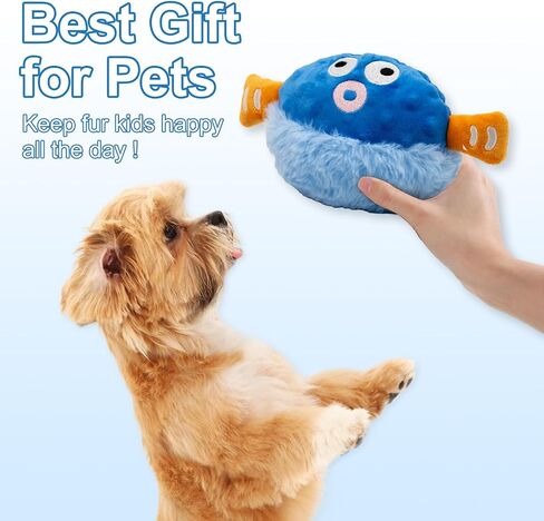 Interactive Rolling Ball for Dogs, Plush Toy That Moves, Bounces and Chews Automatically, Suitable for Dog Chasing, Interactive Dog Toy for Boredom -Blue Pufferfish Shape in Saudi Arabia