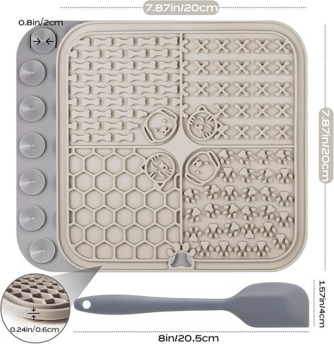 Lick Mats for Dog & Cat, Slow Feeders Cat Bowl with Suction Cups, Anxiety Relief & Boredom Reducer, Enrichment Toys for Peanut Butter Treats Yogurt Bathing Grooming (Beige+Grey) in Kuwait