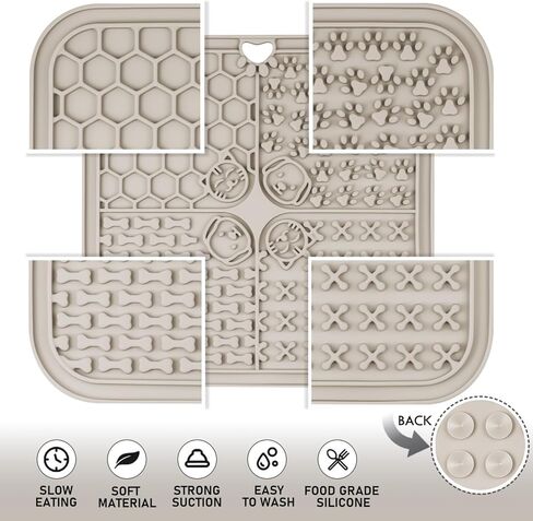 Lick Mats for Dog & Cat, Slow Feeders Cat Bowl with Suction Cups, Anxiety Relief & Boredom Reducer, Enrichment Toys for Peanut Butter Treats Yogurt Bathing Grooming (Beige+Grey) in Kuwait