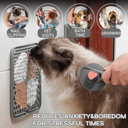 Lick Mats for Dog & Cat, Slow Feeders Cat Bowl with Suction Cups, Anxiety Relief & Boredom Reducer, Enrichment Toys for Peanut Butter Treats Yogurt Bathing Grooming (Beige+Grey) in Kuwait