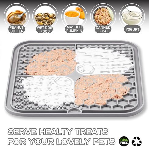 Lick Mats for Dog & Cat, Slow Feeders Cat Bowl with Suction Cups, Anxiety Relief & Boredom Reducer, Enrichment Toys for Peanut Butter Treats Yogurt Bathing Grooming (Beige+Grey) in Kuwait