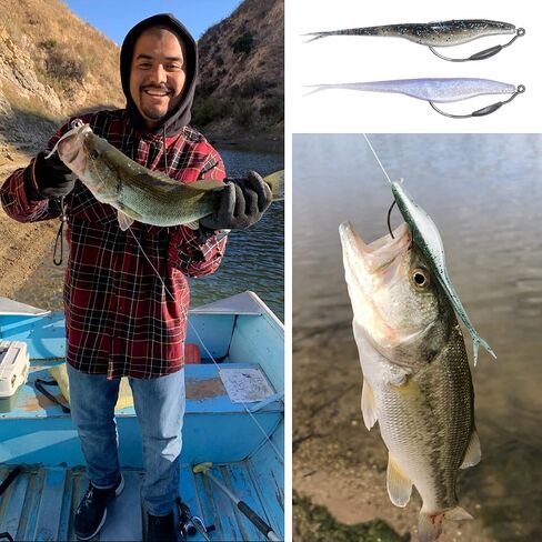 Fishing Bait Soft Plastic Lures, Weighted Hooks & Minnow Lures | 30/50 Pcs Salty Split Tail Jerk Shad Lures, 10 Pack Weedless Swimbait Hooks & 40-Piece Set Options for Bass Fishing in Saudi Arabia