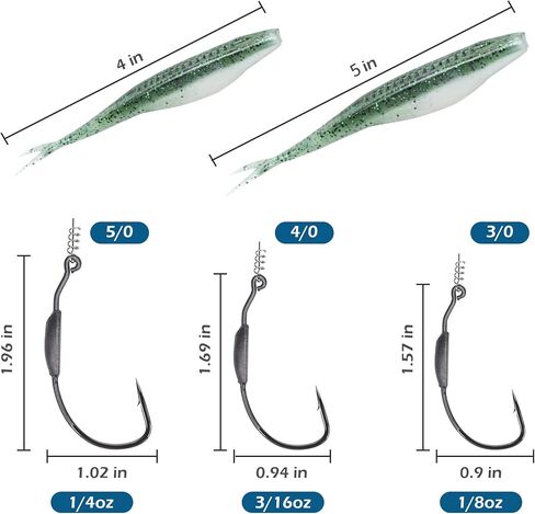 Fishing Bait Soft Plastic Lures, Weighted Hooks & Minnow Lures | 30/50 Pcs Salty Split Tail Jerk Shad Lures, 10 Pack Weedless Swimbait Hooks & 40-Piece Set Options for Bass Fishing in Saudi Arabia