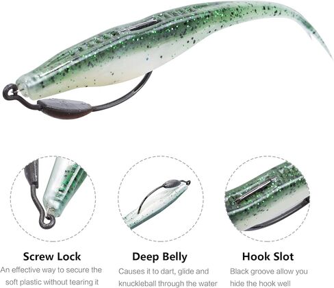 Fishing Bait Soft Plastic Lures, Weighted Hooks & Minnow Lures | 30/50 Pcs Salty Split Tail Jerk Shad Lures, 10 Pack Weedless Swimbait Hooks & 40-Piece Set Options for Bass Fishing in Saudi Arabia