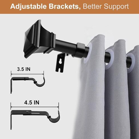 قضبان ستارة سوداء مقاس 1 انش للنوافذ من 66 الى 144 انش، مجموعة قضبان ستائر طويلة للغاية، 72-144 انش، قضيب ستارة معدني مفرد مزخرف مع دعامات (5.5-12 قدم) in Kuwait