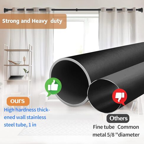 قضبان ستارة سوداء مقاس 1 انش للنوافذ من 66 الى 144 انش، مجموعة قضبان ستائر طويلة للغاية، 72-144 انش، قضيب ستارة معدني مفرد مزخرف مع دعامات (5.5-12 قدم) in Kuwait