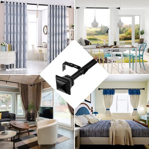 قضبان ستارة سوداء مقاس 1 انش للنوافذ من 66 الى 144 انش، مجموعة قضبان ستائر طويلة للغاية، 72-144 انش، قضيب ستارة معدني مفرد مزخرف مع دعامات (5.5-12 قدم) in Kuwait