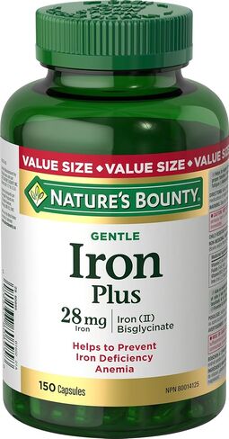 Nature's Bounty Gentle Iron Plus Pills, Supplement, Helps Prevent Iron Deficiency Anemia, 28 mg, 150 Capsules in Saudi Arabia