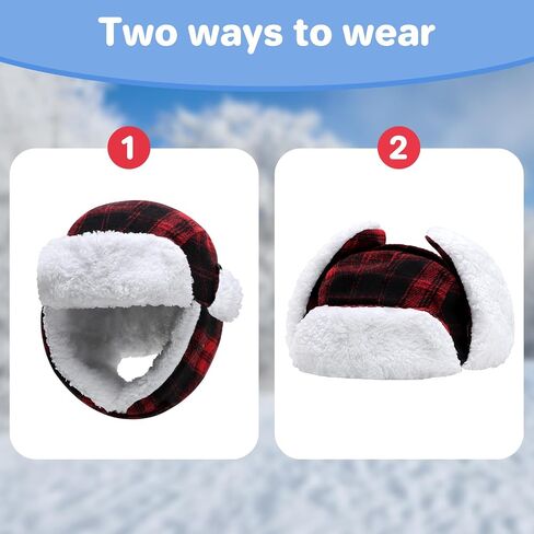 Toddler Kids Trapper Hat Boys Girls Winter Hat with Ear Flaps 1-8T | Snow Hat, Bomber Hat, Waterproof, Warm Plush Lining, Thick Cotton Padding, Ideal for Skiing & Winter Outdoor Activities in Saudi Arabia