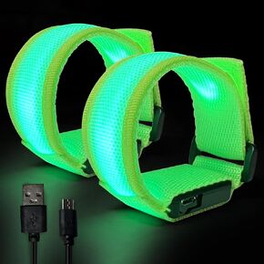 2 Pack LED Light Up Bracelets, USB Rechargeable Glow Flashing High Visibility Night Safety Wristbands for Running Cycling Walking Camping Night Events