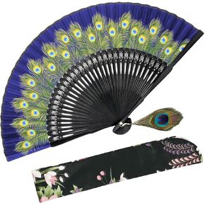 OMyTea Hand Held Folding Fan for Women Peacock Chinese Japanese Oriental Asian Style - for Wedding, Dancing, Church, Party, Gifts (Green) in Kuwait
