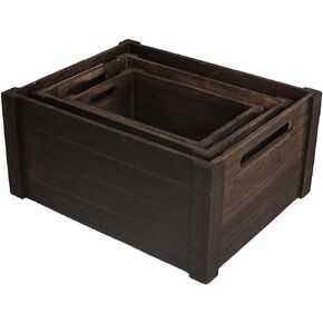 TNQNCFL Wooden Box Nested Storage Box With Handle, Rustic Wooden Crae Trim, Wooden Storage Box For Storage And Stacking, Handmade Solid Wooden Box Set Of Three Packed Black 15x6.99x12 Inches