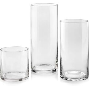 مجموعة من 3 مزهريات اسطوانية زجاجية بطول 5 و8 و10 انش - متعددة الاستخدامات: شمعة عمودية أو حوامل شموع عائمة أو مزهرية زهور - مثالية كقطع مركزية لحفلات الزفاف. in Kuwait