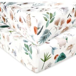 ملاءات سرير للأطفال البنات والأولاد، ملاءة سرير مناسبة مكونة من قطعتين، ناعمة ومسامية، ملاءة سرير أطفال بزهور خضراء مقاس 52 × 28 بوصة لسرير الأطفال القياسي، وودلاند in Kuwait