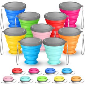 Umigy 9 Pcs 6.8 Oz/ 200 ml Silicone Collapsible Cup with Lid Collapsible Water Bottles Reusable Small Collapsible Travel Cup Portable Drinking Folding Camping Coffee Mugs for Hiking Outdoor Sports in Saudi Arabia