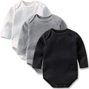 Newborn Baby Long Sleeve Bodysuits 100% Cotton Solid Color 0-24 Months 3-Pack Set in Saudi Arabia