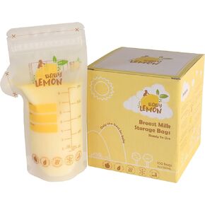 Baby Lemon Breast Milk Storage Bags with Spout - 8 oz, 100 Bags, Extra Thick, Leak Proof, Pre-sterilized, Ready to Use, BPA Free, Easy Write Material in Saudi Arabia