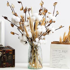 Tallew 24 Pieces Farmhouse Cotton Flowers Artificial Cotton Stems Dried Wheat Bouquet Fake Cotton Decor with Head for Graduation Bouquet Table Home Kitchen Wedding Office Decor in Saudi Arabia