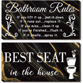 2 Pieces Funny Bathroom Wall Decor Sign Farmhouse Bathroom Rule Wall Art Toilet Rustic Bathroom Decoration Best Seat Wooden Sign (Simple Style) in Kuwait