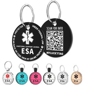MYLUCKYTAG QR Code ESA Emotional Support Dog ID Tag - Pet Online Profile - Scan QR Receive Instant Pet Location Alert Email